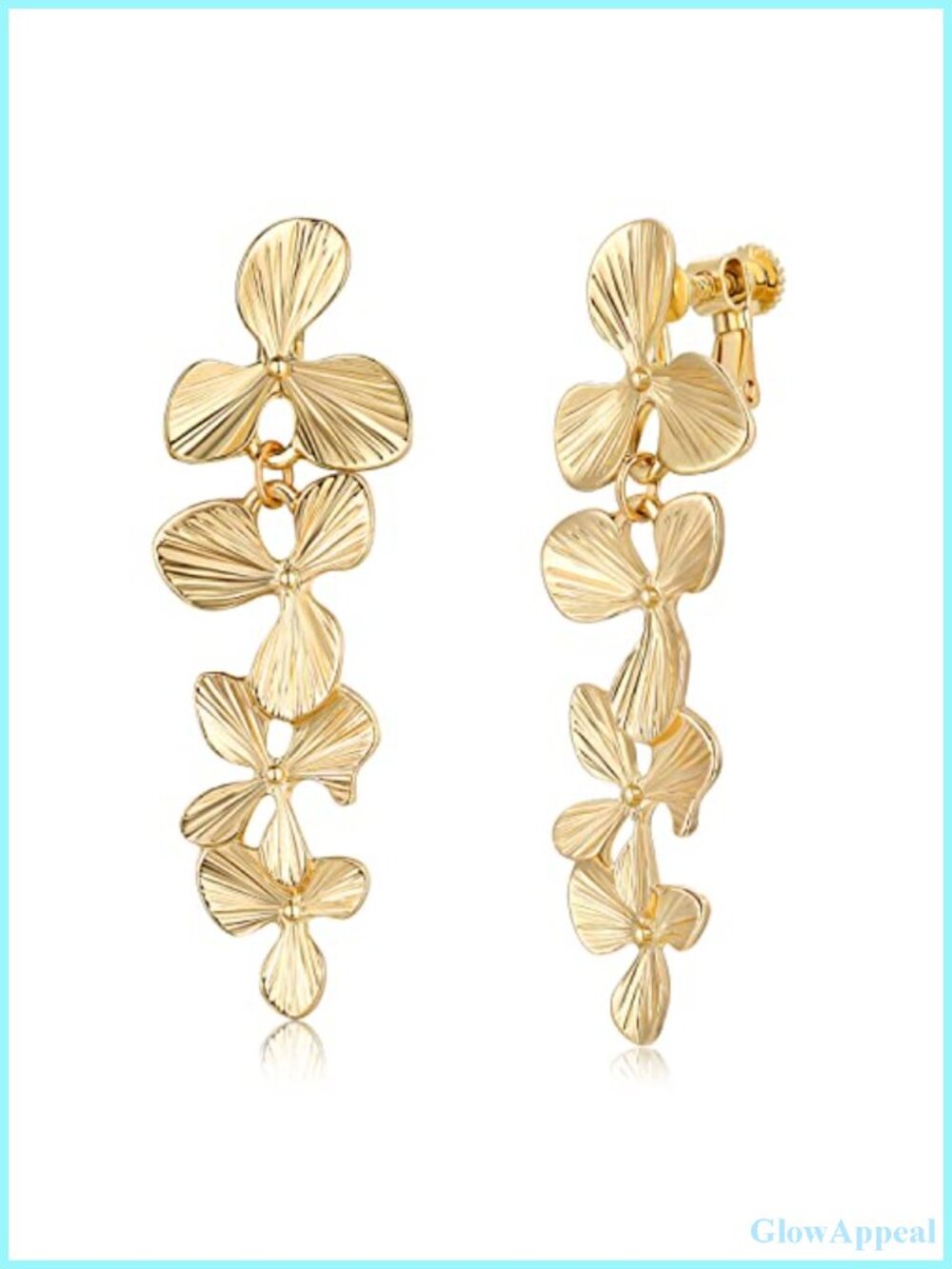 Clip On Earrings Gold Alloy Flower Dangle for Women No Piercing
